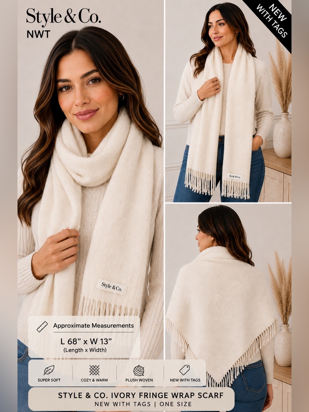 Styleโ & Co. Soft Cream Scarf NEW One Size